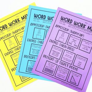 spelling words homework menu