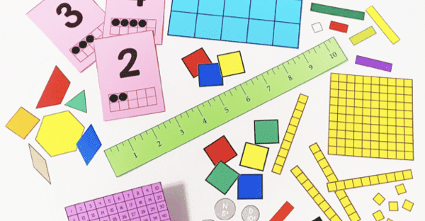 Free Printable Math Manipulatives to support remote teaching and distance learning, as well as providing students with independent math materials, since in most cases, students will not be able to share communal supplies. (base ten blocks, fraction bars, number bonds, ten frames, playing cards, 1 inch square tiles, 1-10 color rods, number lines, hundreds charts, multiplication charts, lank clocks, pattern blocks...etc.