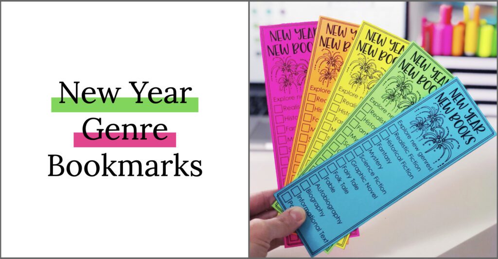 New Year bookmark activity for the kids! Get your students reading different genres this year! Perfect New Year activity for second, third and fourth grade!