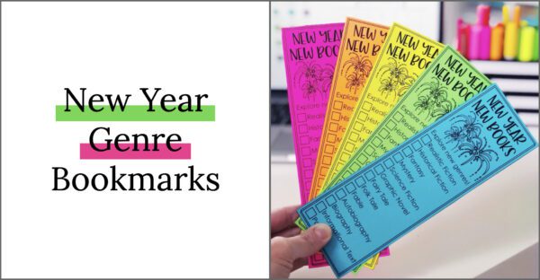 New Year bookmark activity for the kids! Get your students reading different genres this year! Perfect New Year activity for second, third and fourth grade!