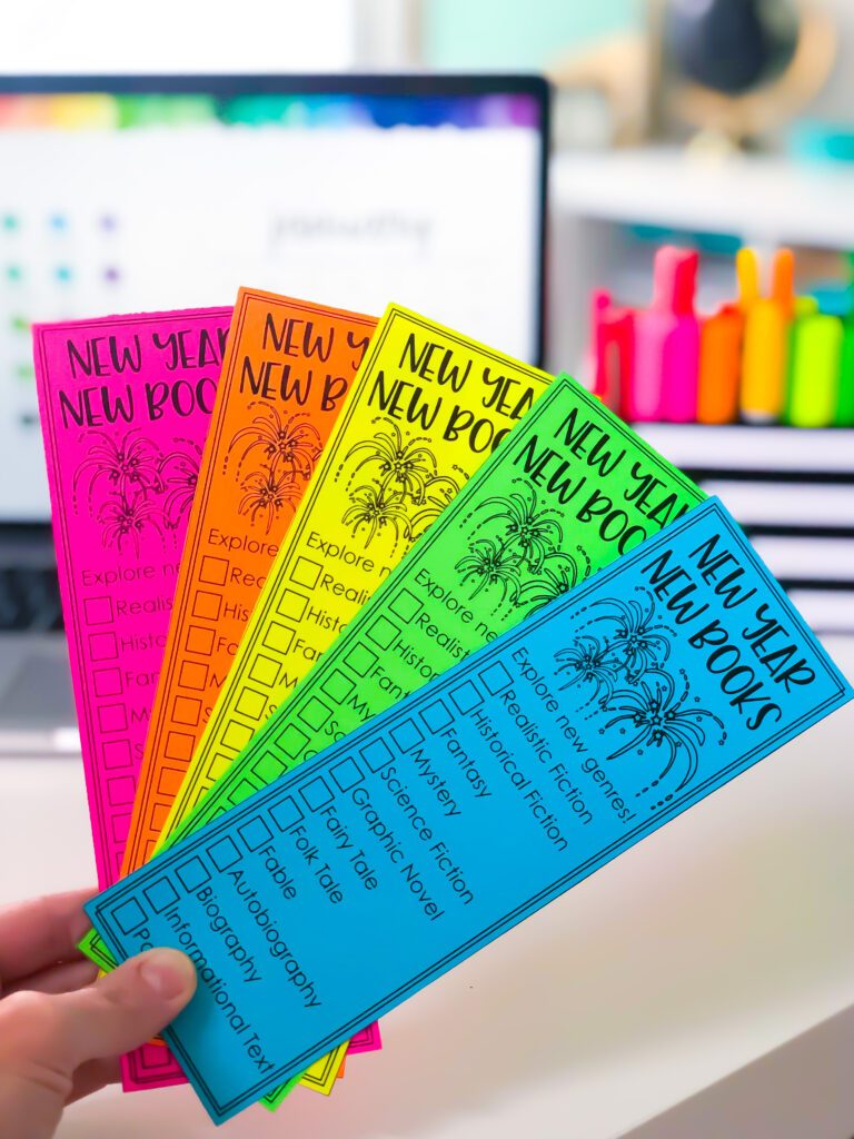 New Year bookmark activity for the kids! Get your students reading different genres this year! Perfect New Year activity for second, third and fourth grade!