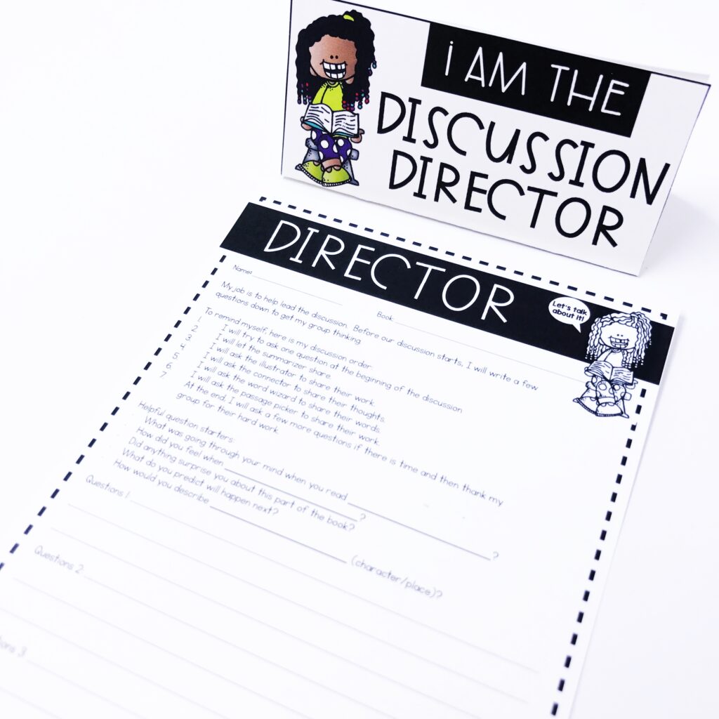 Discussion Director: Literature Circle Role Worksheet for teaching book clubs with young students in the classroom.