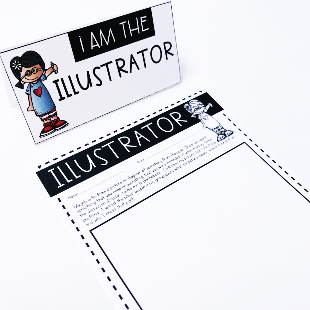 Illustrator: Literature Circle Role Worksheet for teaching book clubs with young students in the classroom.