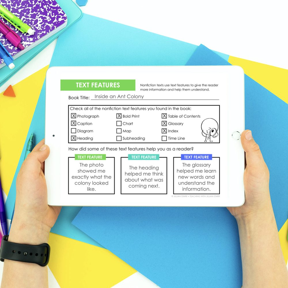 Nonfiction Text Feature graphic organizer. This graphic organizer can be used with any informational text to help students understand the nonfiction text features and how they help the reader.