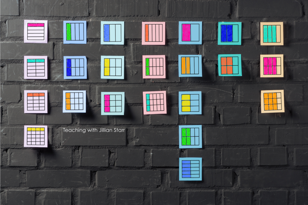 Equivalent Fractions on post-it notes to create an equivalent fraction number line.