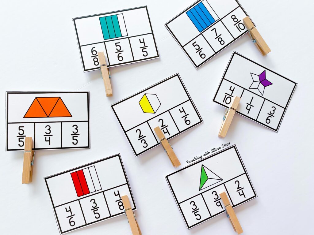 Fraction Clip Cards for great hands on practice and visual support.