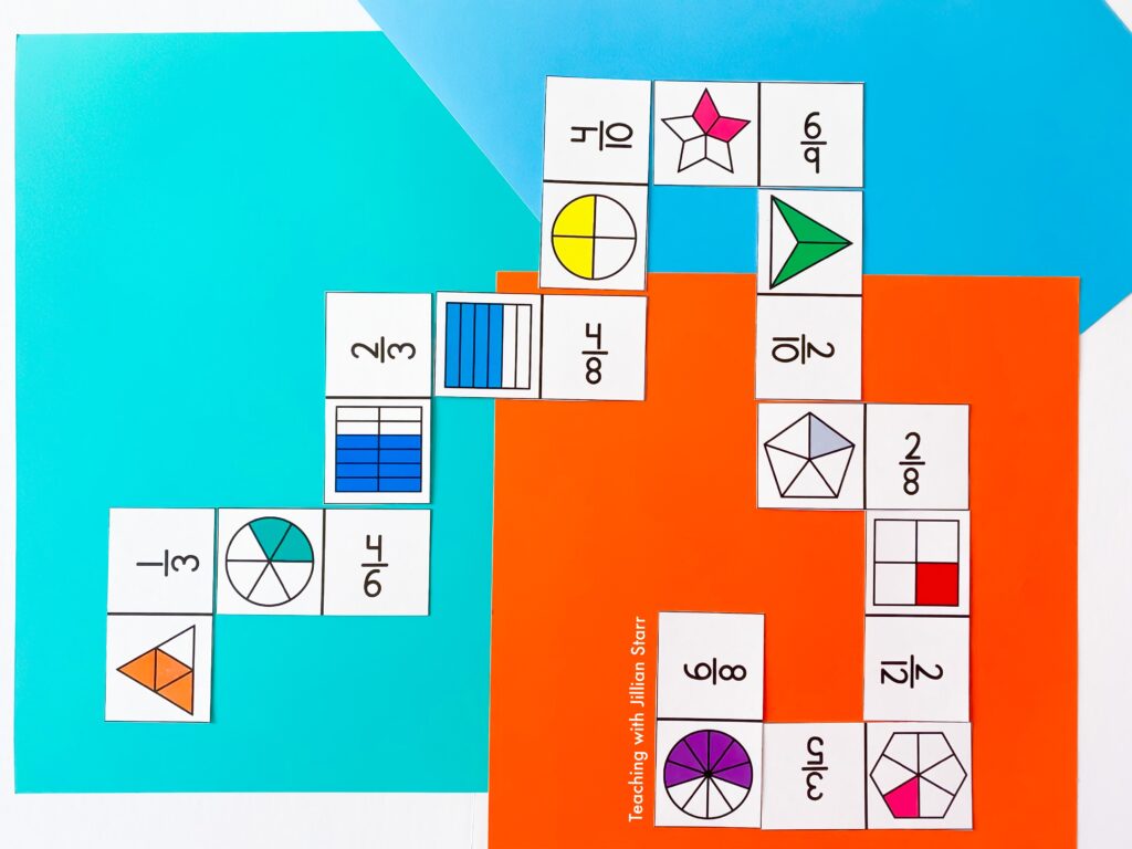 Equivalent fraction dominoes are a great and versatile activity for the classroom.