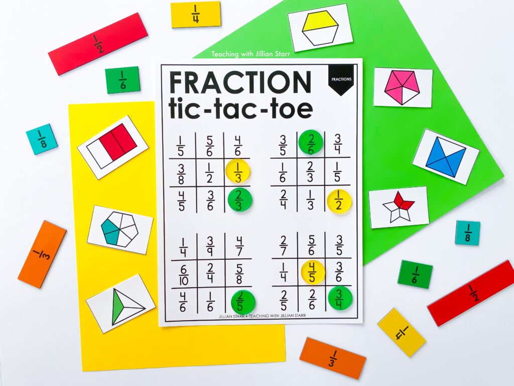 Fractions Tic-Tac-Toe with 5 Game Boards