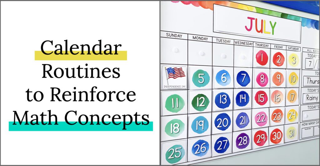 Calendar routines to reinforce math concepts. Elementary classroom calendar.