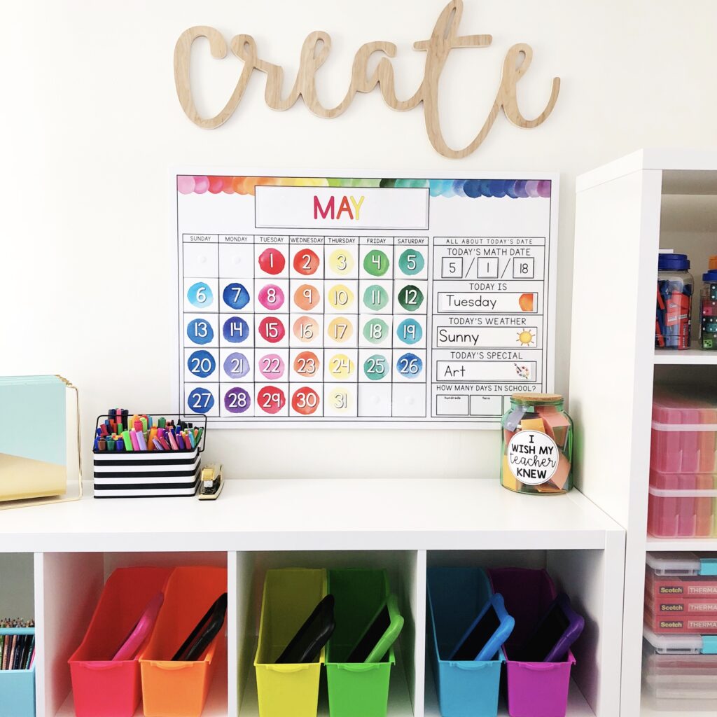 Watercolor calendar for calendar math routine in elementary classrooms.