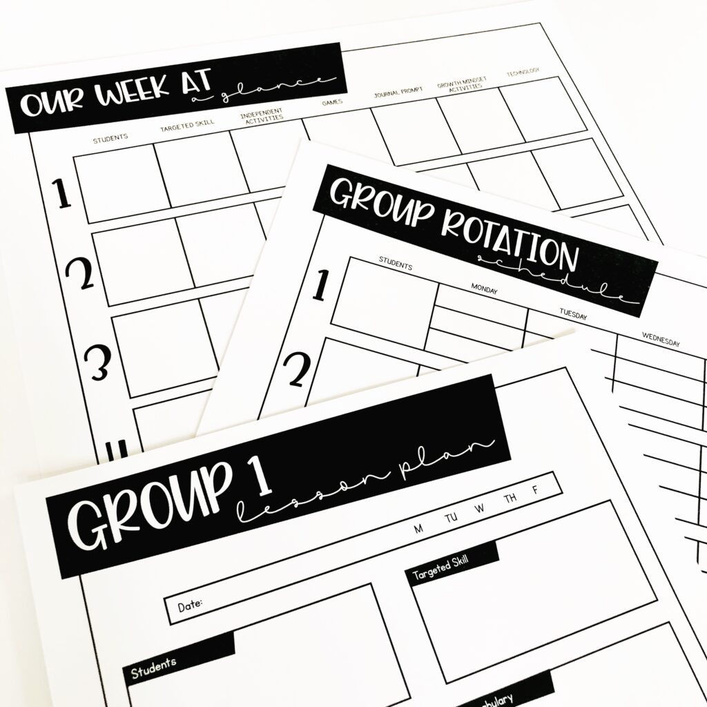 Guided math small group planning pages