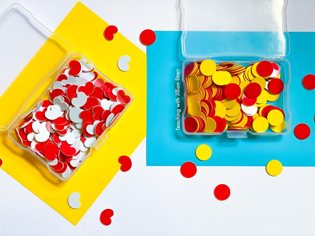 Two-sided counters as a math manipulative for first grade.