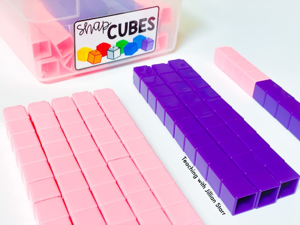 I prefer unifix cubes over base-ten blocks to teach double-digit addition
