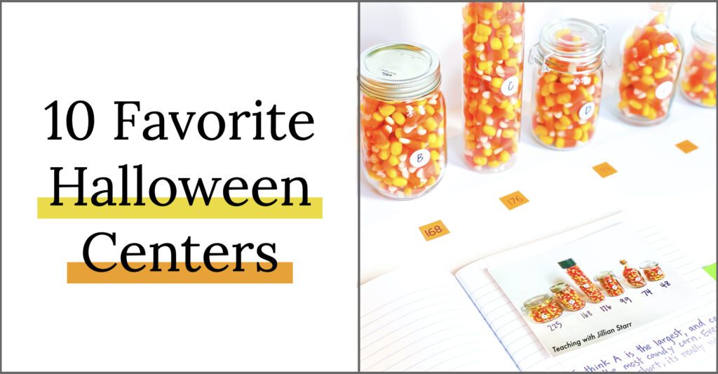 10 Favorite Halloween Centers (Center shown is candy corn estimation jars).