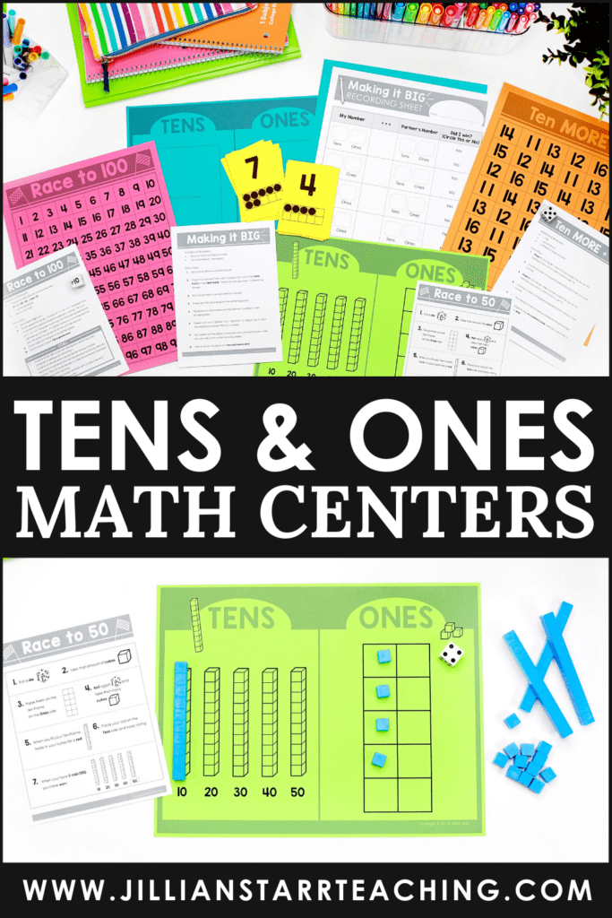 Tens and Ones math center games and activities to teach place value in first and second grade 