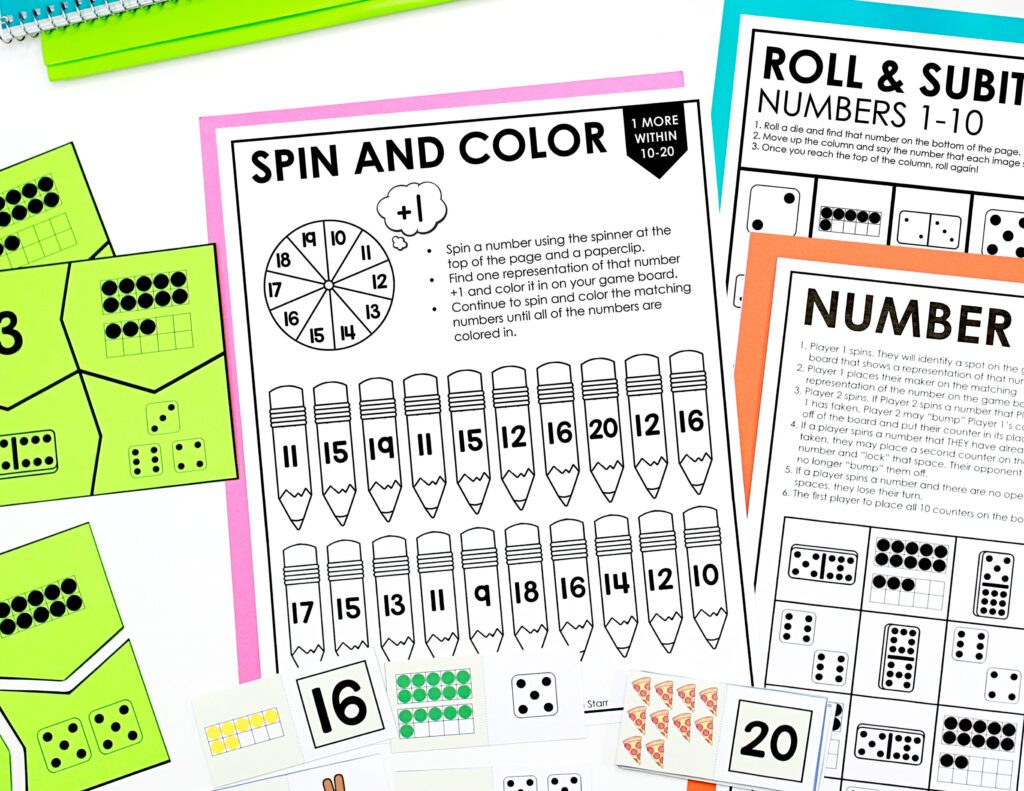Spin and Color is shown amongst other counting games. To play, spin a number and then find the corresponding image below and color it in.