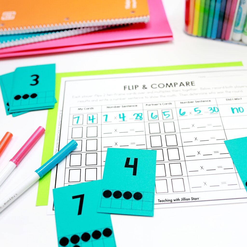 Multiplication flip and compare is a great game to use to differentiate multiplication 