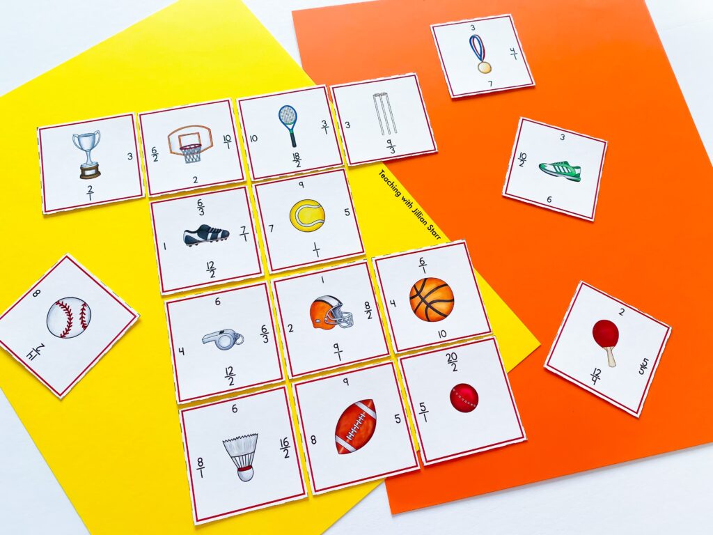 Improper Fraction logic puzzles. All four sides of each square piece must match the sides of the adjacent pieces.