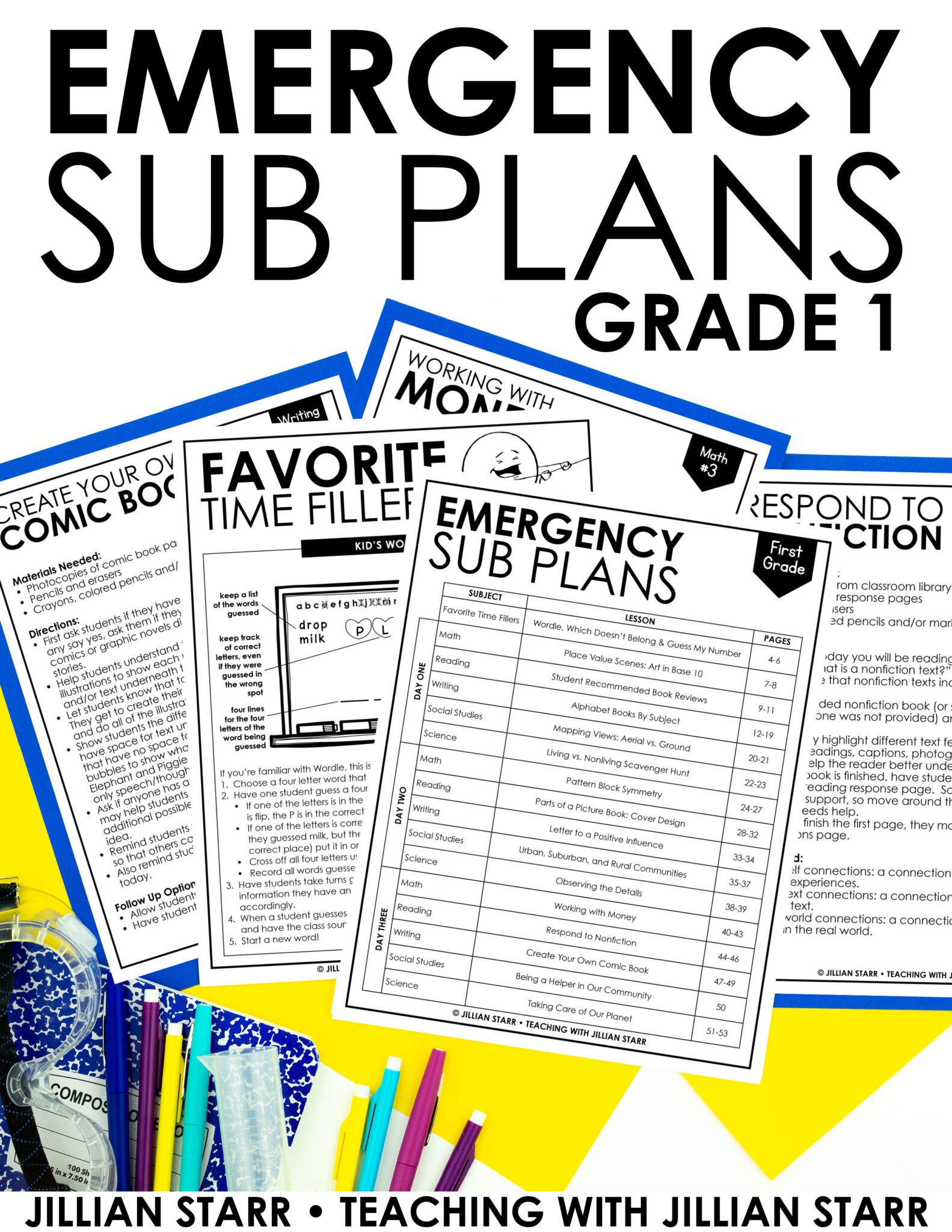 1st grade free sub plans