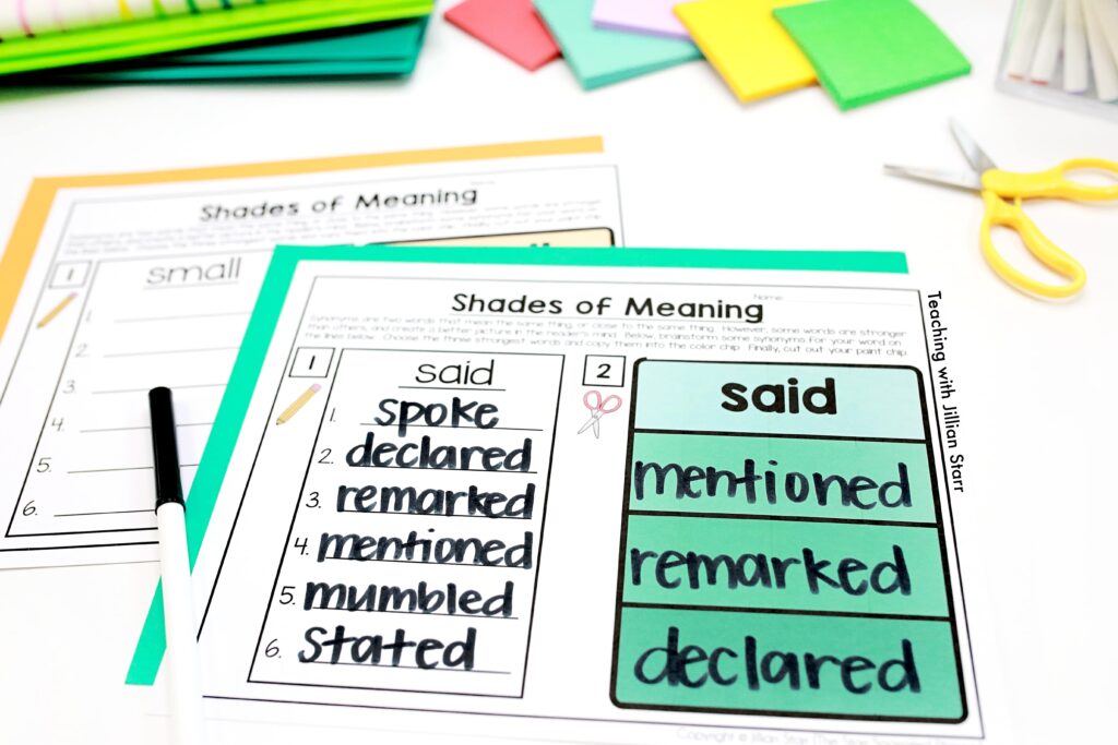 Understanding the importance of vocabulary, teachers can use shades of meaning to help with more precise word choice.
