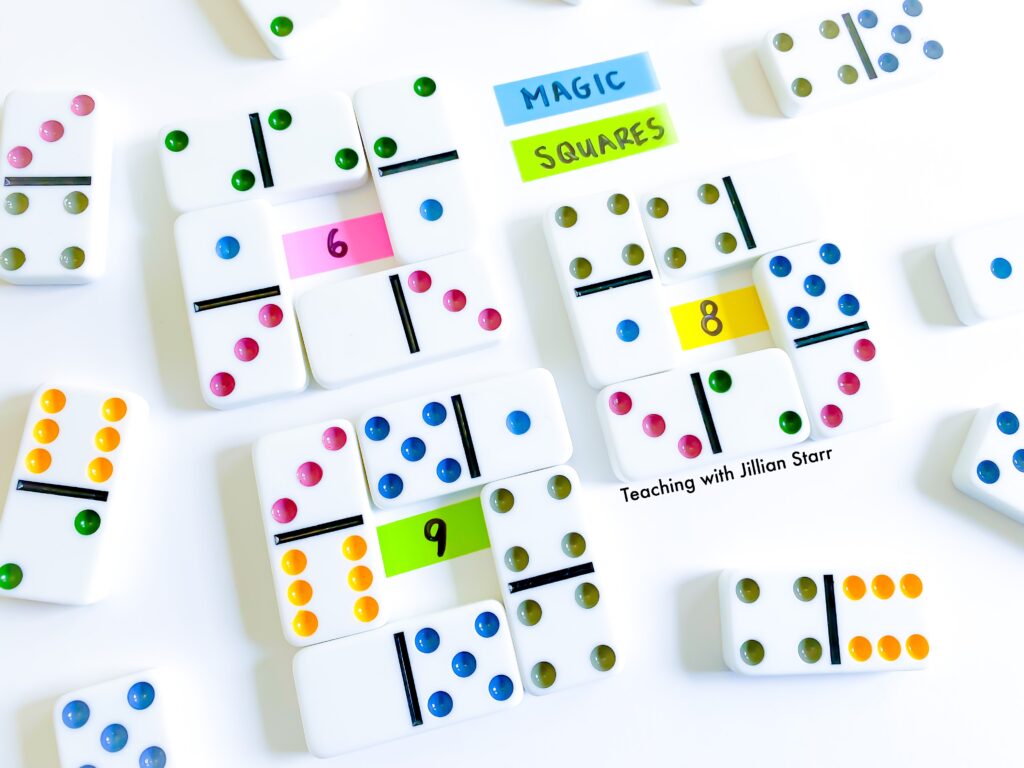 Domino addition magic squares, where students use dominoes to make squares that have the same sum on all four sides.