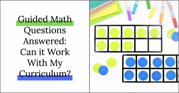 Can Guided Math Work with My Curriculum? Image includes ten magnetic ten frames at a teacher table.