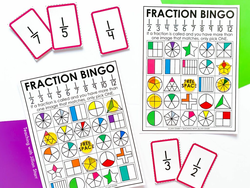 fraction activities - fraction bingo to teach unit fractions