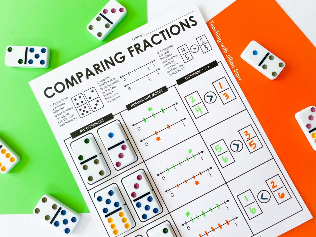 fraction activities - using dominos to teach fractions on a number line
