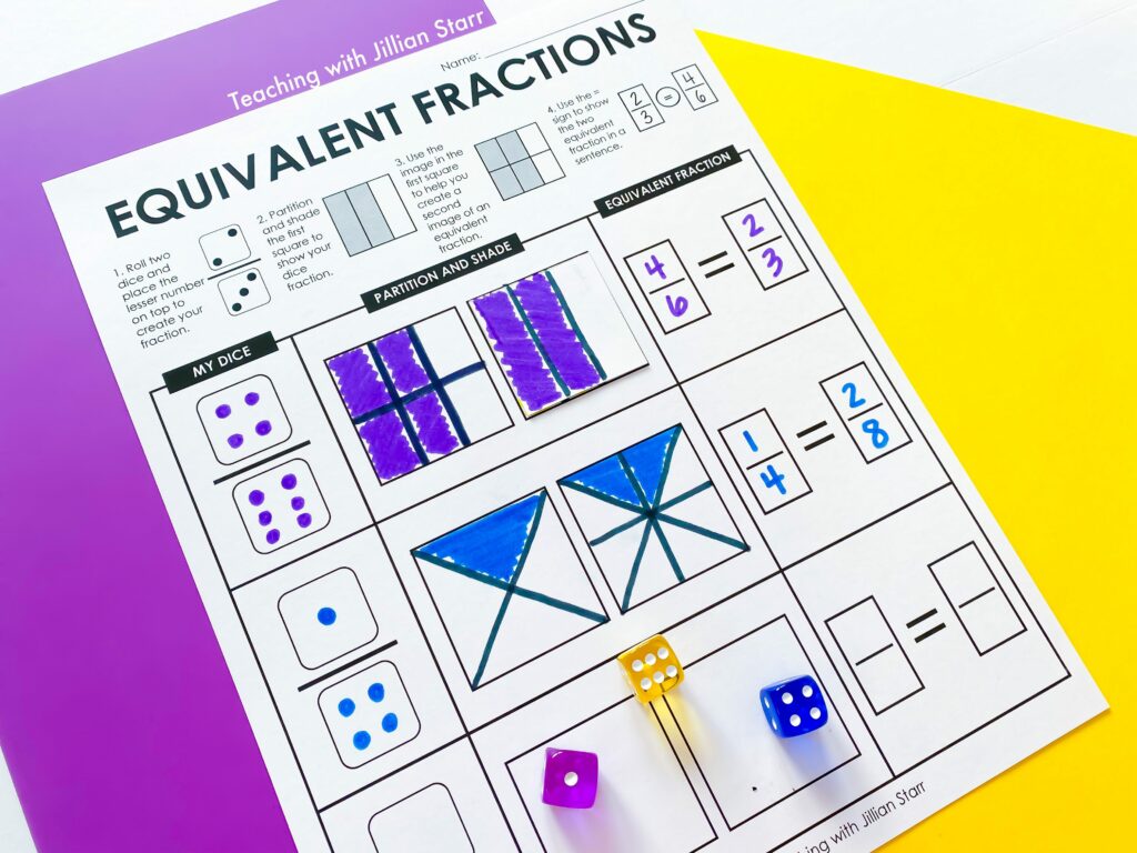 fraction activities - games and activities to teach equivalent fractions