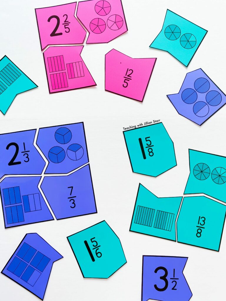 fraction activities - puzzles to teach mixed and improper fractions