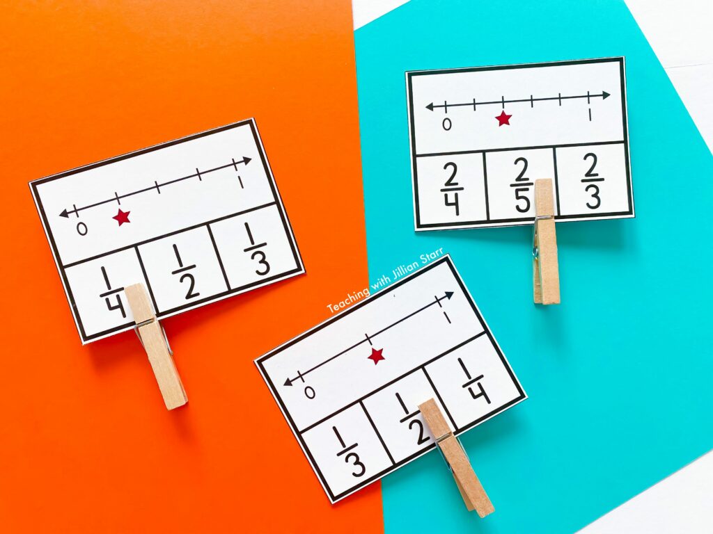 fraction activities - fraction clip cards to teach fractions on a number line