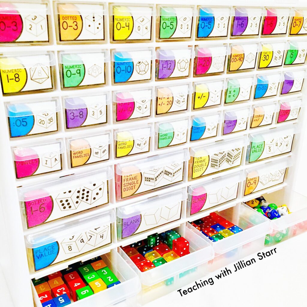 Classroom organization ideas for storing dice