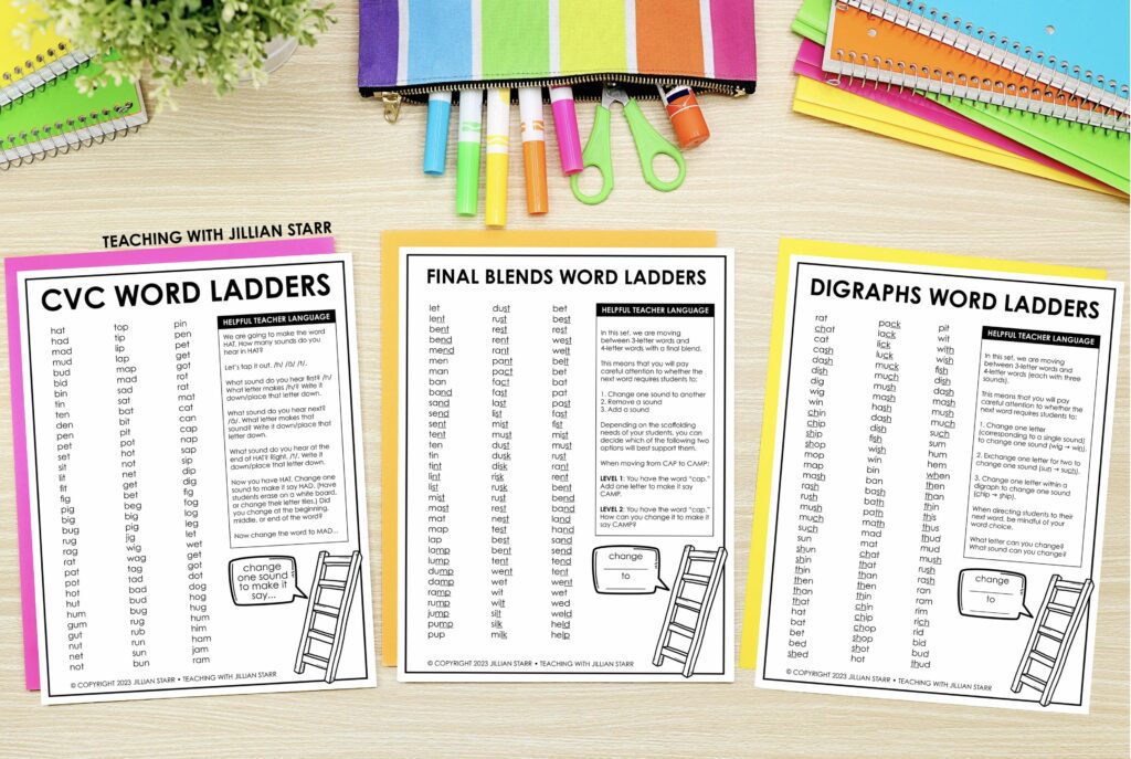 Free Word Ladder Lists Teaching with Jillian Starr