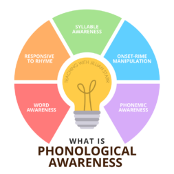 What is phonological awareness? It is an umbrella term with five components: word awareness, responsive to rhyme, syllable awareness, onset-rime manipulation, and phonemic awareness.