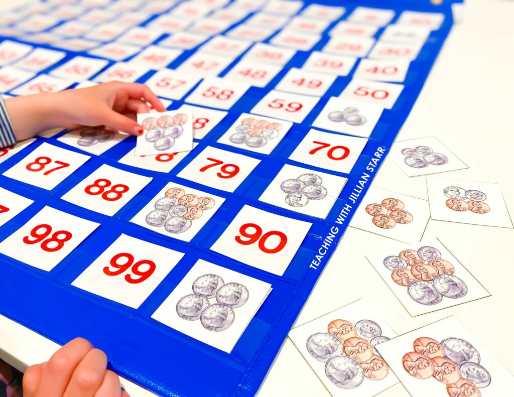 The Best and FREE Counting Coins Activity for Early Finishers - Hundred Chart using coins values