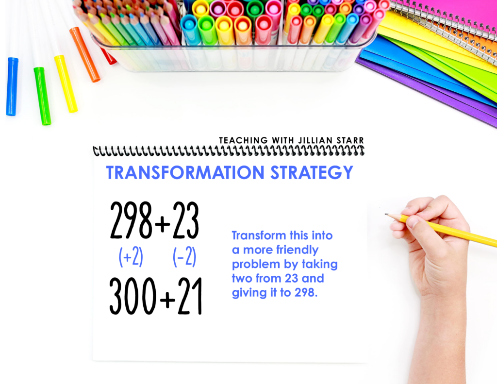 Examples of the transformation strategy of addition strategies in first, second, and third grade