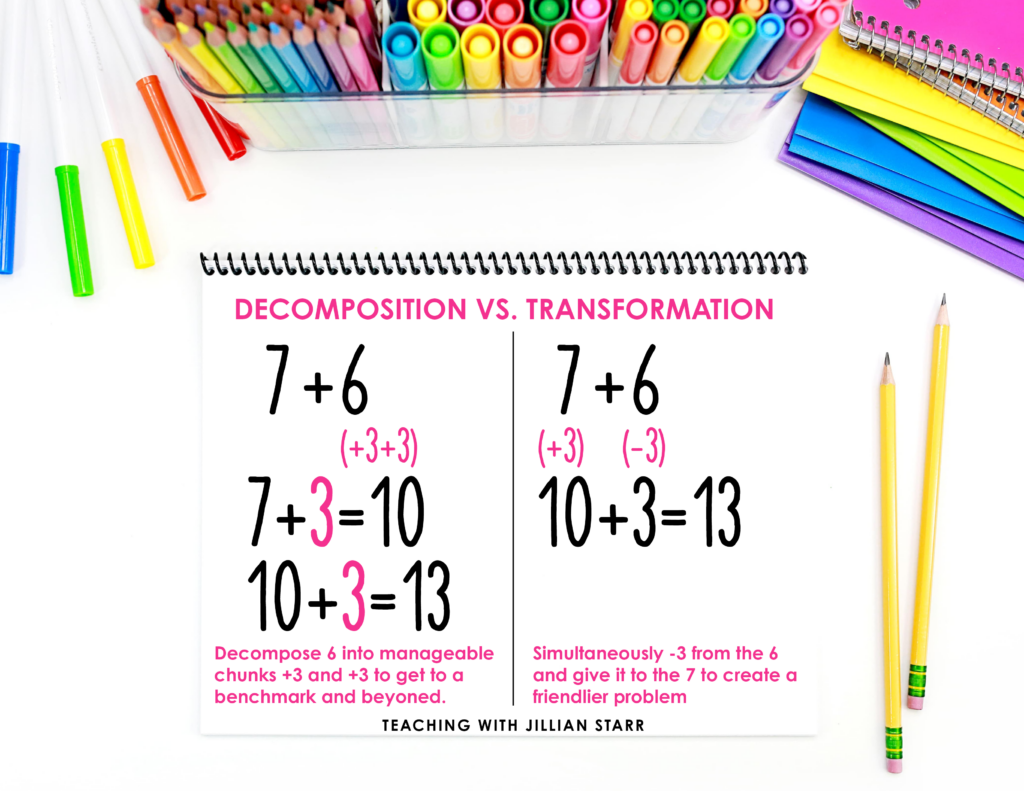 Decomposition vs. transformation strategy for addition in first grade with make a ten to add.