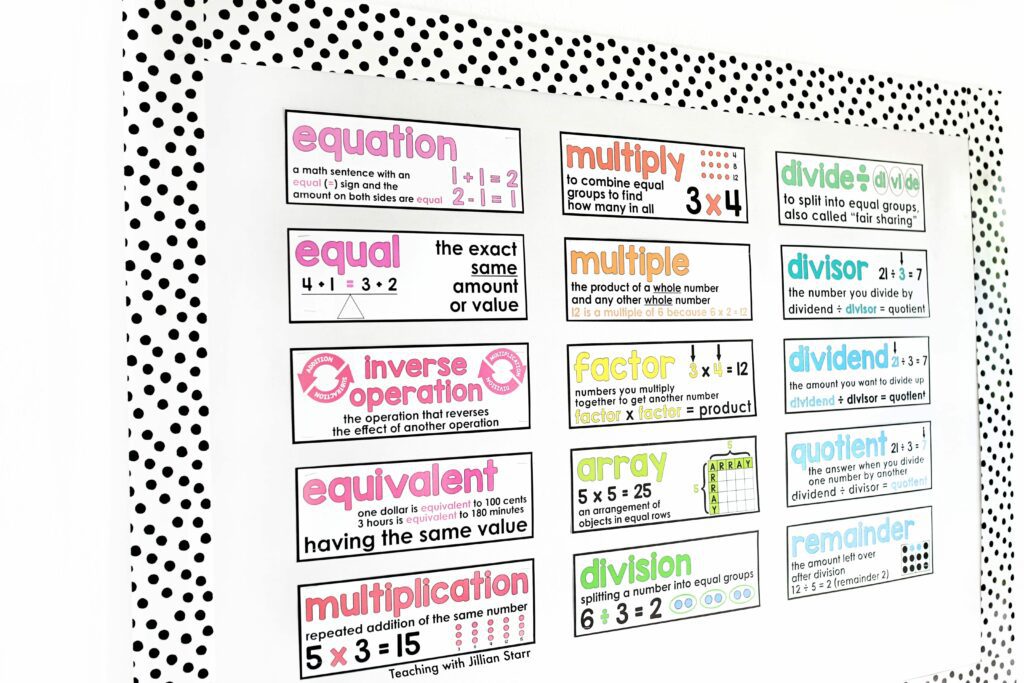 Strengthen Math Vocabulary with a math word wall (small math vocabulary cards)