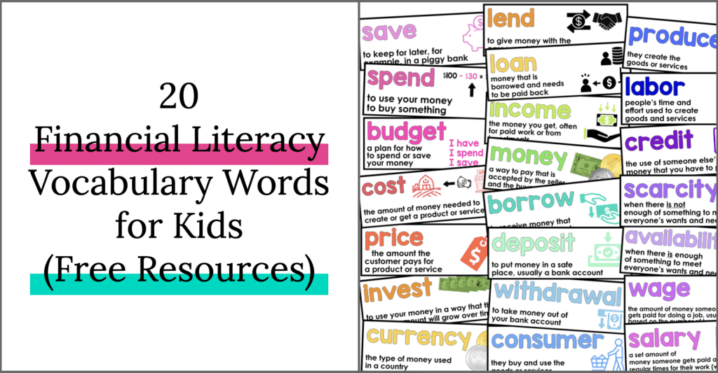 Financial Literacy Vocabulary for kids Free Math Word Wall