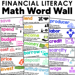 Free Financial Literacy vocabulary cards for your word wall in Grades K-3